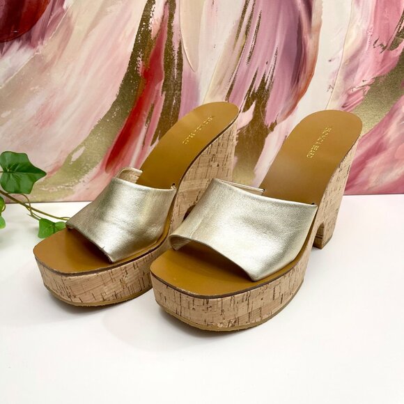Veronica Beard Paulita Platform Wedge Sandals In Gold Size 9 - Picture 11 of 13